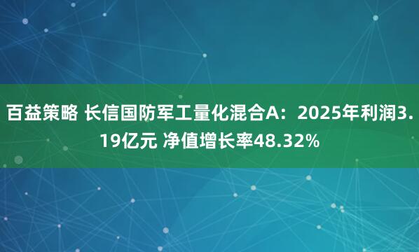 百益策略 长信国防军工量化混合A：2025年利润3.19亿元 净值增长率48.32%